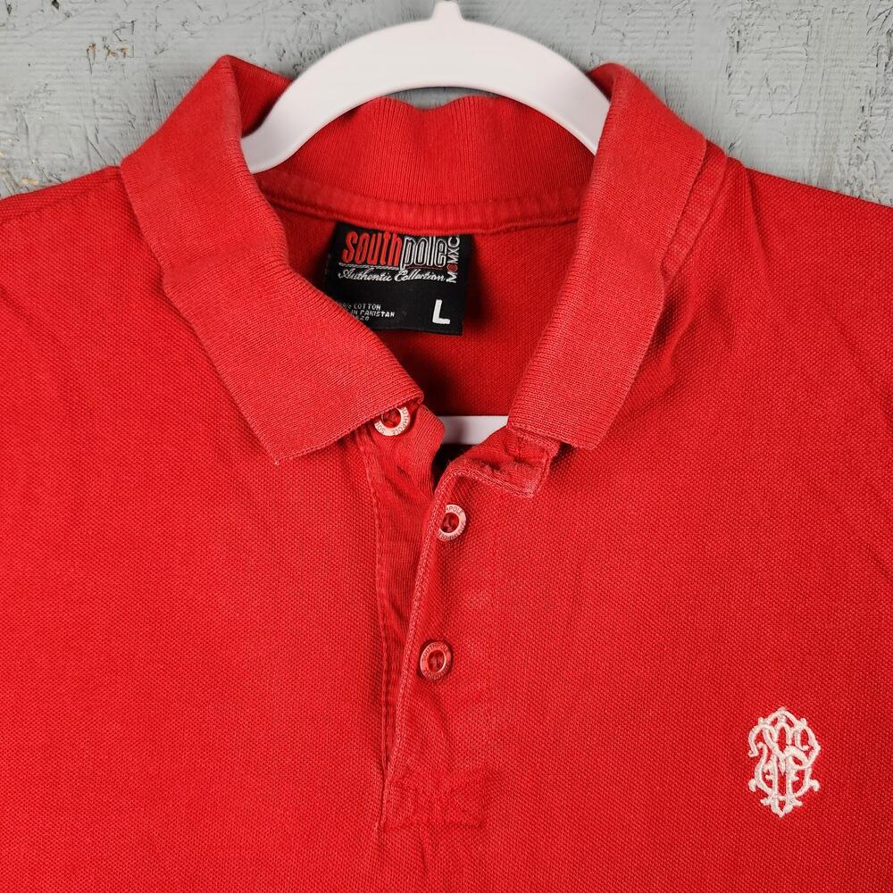 Vintage Southpole Polo Shirt Mens Large Red Embroidered Logo Streetwear Y2k 90s
